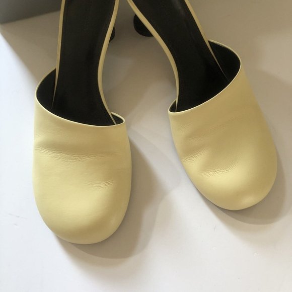 Balenciaga Lady Mules Heels New Pale Yellow Leather Round Top - Picture 6 of 7